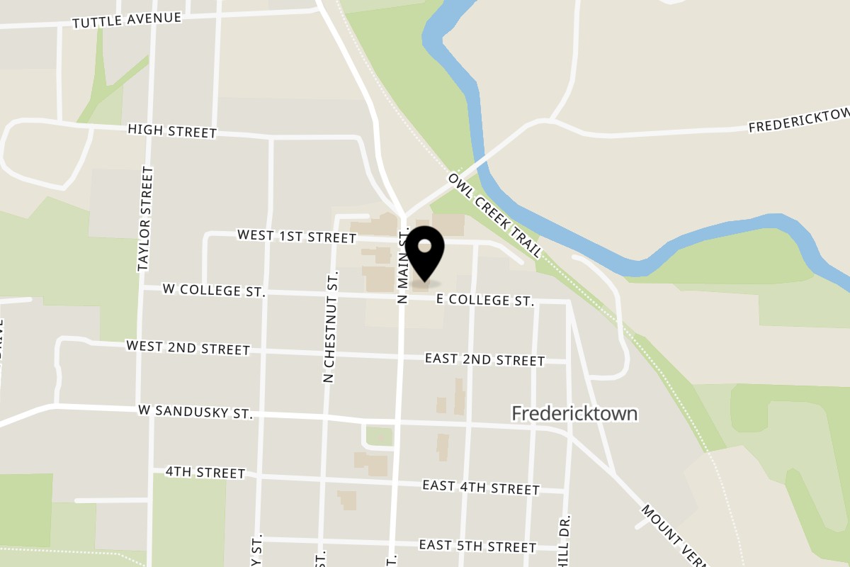 Map showing the location of Peppys Pizza and Drive Thru on 112 N Main St in Fredericktown